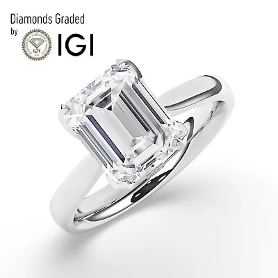 Emerald Solitaire 18K White Gold Engagement Ring5 Ct Lab-grown IGI Certified • £3194