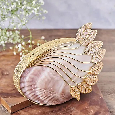 Original Seashell Inlaid With Handcrafted Floral Leaf Designer Brass Clutch Bag • $88.90