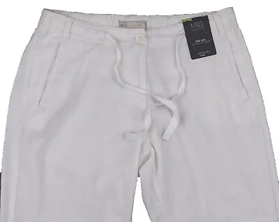 £17.99 • Buy M&S Womens Marks And Spencer White Peg Leg Linen Trousers Size 20 18 16 12 Short