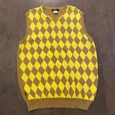 Sean John Argyle Sweater Vest Size XL Yellow Brown Preppy Golf Diamond Retro Y2K • $39