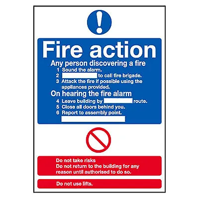 £4.86 • Buy Standard Fire Action Notice 300 X 250mm Rigid Plastic
