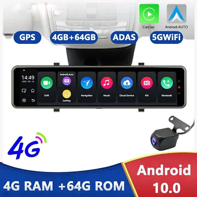 Carplay Android Auto Wireless 12  Rearview Mirror GPS Navigation Dash Camera DVR • $219