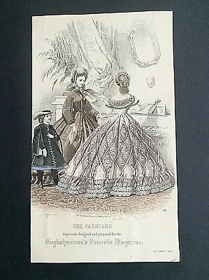 1862 FASHION PLATE COSTUME. ANTIQUE HAND COLOURED ENGRAVED PRINT 21cmX13cm (A2) • £9