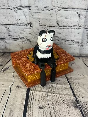 10cm Panda Bear Sitting Animal Wooden Shelf Ornament Handmade And Fairtrade • £8