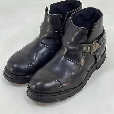 Karl Kani Boots Men's Size 9.5 Vintage 90s Motorcycle Black Leather Ankle Moto • $88.95