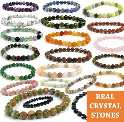 Crystal Bracelet Healing Stone Authentic Beaded 8mm Bangle Chakra Stones Collect • £5.99