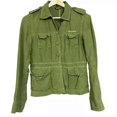 Y2k J. Crew Silk Linen Blend Green Button Front Jacket Womens M • $26.99