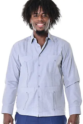 £35.96 • Buy Bohio Men Cuban Gray Guayabera Shirt Casual Beach Chacavana Button Up -MTCG1742