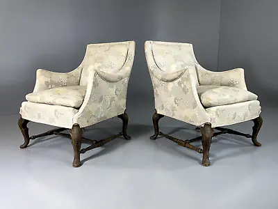 EB5512 2 Vintage Danish Antique Chairs Cabriole Legs Floral Cotton VCAR • £400