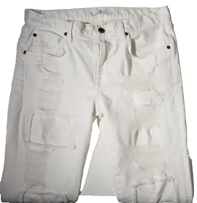 7 For All Mankind Womens Jeans Distressed Skinny Denim Mid Rise White Size 27 • $15.50