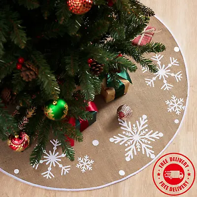 Christmas Tree Skirt Gold 36  With Snowflake Rustic Tree Skirt Xmas Indoor Decor • $19.98