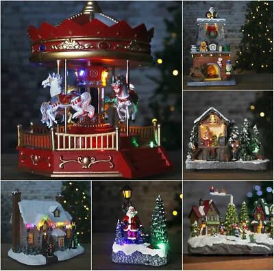 Christmas Village Scene Ornaments Musical LED Moving Xmas Decoration Carousel • £9.99