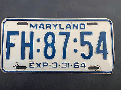 Vtg 1964 Maryland License Plate FH:87:54 • $10.99