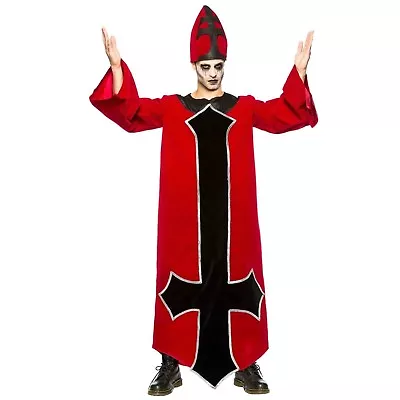 Adult Men's Evil Bishop Priest Religious Halloween Costume Robe Gown Hat S-2XL • $17.54