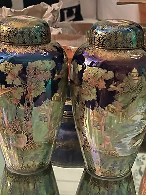 A Pair Of Wedgewood Fairyland Lustre Vases’s With Covers C.1970’s  Beautiful • £2499