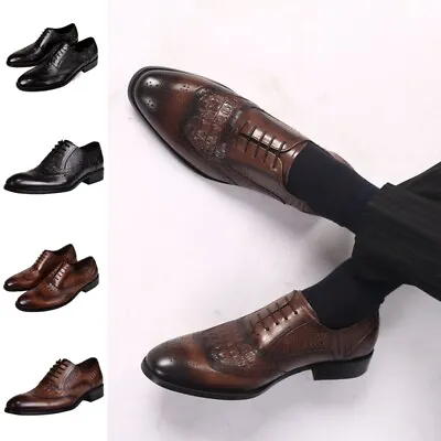 Mens Leather Brogues Smart Formal Office Casual Lace Up Oxford Derby Shoes Size • £20.89