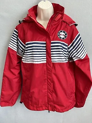 Equine Couture Hooded Jacket Womens Medium Waterproof Equestrian Red White Blue • $18.70