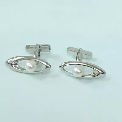 MIKIMOTO Akoya Pearl Cufflinks Silver Color Men's Used From Japan • $110