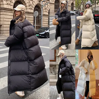 Womens Long Padded Puffer Hooded Parka Ladies Winter Maxi Longline Coat Jacket • £18.99