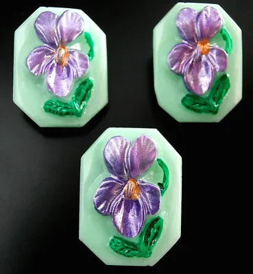 3 Czech Vaseline Glass Buttons #B535 - 23 Mm Or 7/8  - WILD VIOLET • $10.99