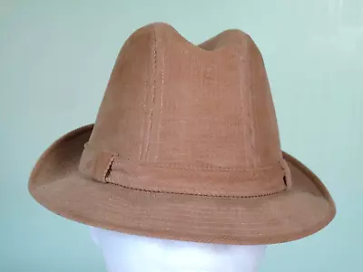 Stetson Mens Fedora Hat Corduroy Beige Tan Size 7 GUC Vintage Retro MCM • $14.38