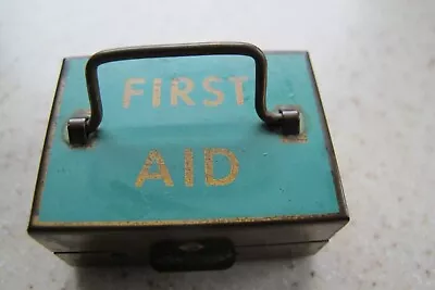 Vtg Mini Brass First Aid Kit 1.5  X 1  Box W Intercast Mini Scissors Toy Doll • $15.99
