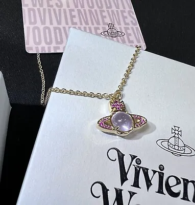 Vivienne Westwood Nana Small Pink Crystal Opal Orb Saturn Necklace Gold Tone~A41 • $89