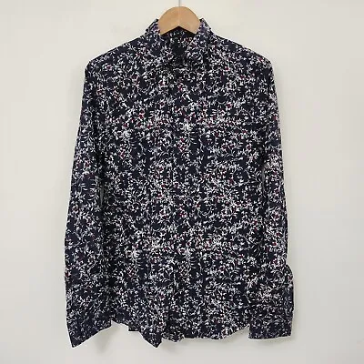 H&M Men's Naby Blue Floral Slim Fit Button Up Long Sleeve Shirt Size M • $13.99
