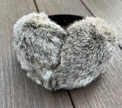REAL GRAY Rabbit Fur Earmuffs With Velvet Band Winter Ear Warmers Foldable • $19.99