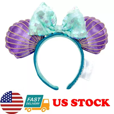 Mermaid Princess Blue Bow Headband Minnie Mouse Ears Girls Disney- HairBand • $18.14