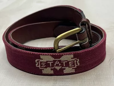 SMATHERS & BRANSON Hand Stitched Needle Point Belt Mississippi State Size 36 • $64.99