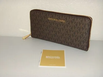 MICHAEL KORS MK Signature Jet Set Item Brown LG ZA Continental Wallet 38F9CTTZ7B • $129.99