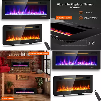 Electric Fireplace Recessed Wall Mounted Ultra Thin Heater 42  Colorful Flame • $287.46