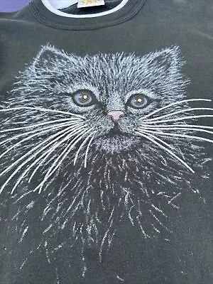 Vintage Morning Sun Sweatshirt Size L 1990s Cat Kitten Graphic Bejeweled Eyes • $24.99