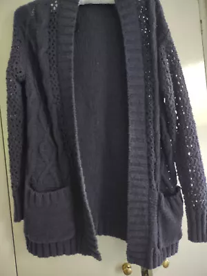 M&s Navy Blue Cable Front Cardigan With Pockets - Size M • £8