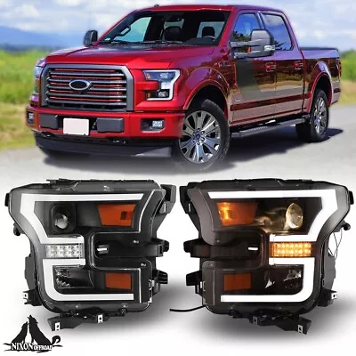 For 2015 2016 2017 Ford F-150 F150 Black LED Bar Projector Headlights Headlamps • $310.49