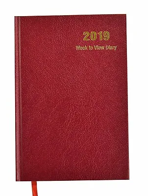 2019 A5 Week To View Hardback Cover Diary Home Office Desk Ribbon Marker - Red  • £3.65