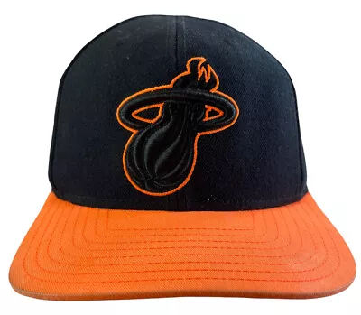 NBA Miami Heat Adidas Snapback Embroidered Hat Cap Lid Neon Orange And Black • $19.99