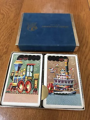 Vintage Chicago Paper Company Playing Cards Double Deck Train & Steamboat Set • $9.99