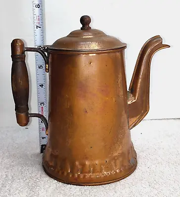 Old Handmade Antique Copper Tea & Coffee Pot Wood Handle / Primitive Collectable • $50