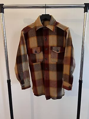 Vtg 60 70s Woolrich Plaid Wool Flannel Shacket Jacket Mens Size M Brown Red Tan • $55