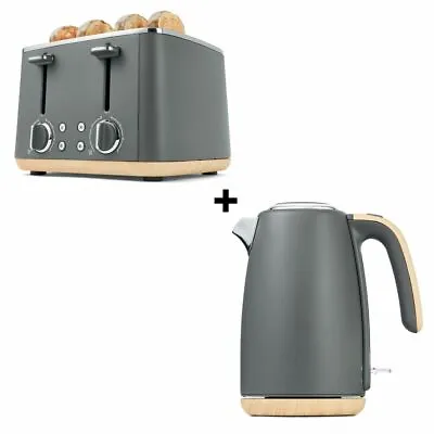Grey Toaster 4 Slice & Cordless 1.7L Kettle Stainless Steel Electric Kitchen Set • $184.95