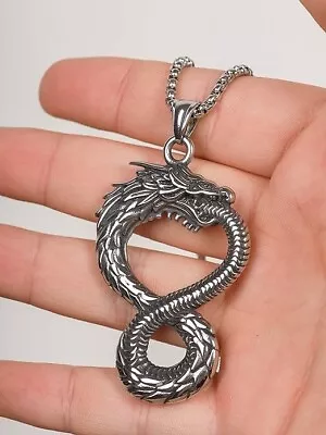 Stainless Steel Viking Necklace Dragon Serpent Pendant Jewelry Gift For Men • $16.19