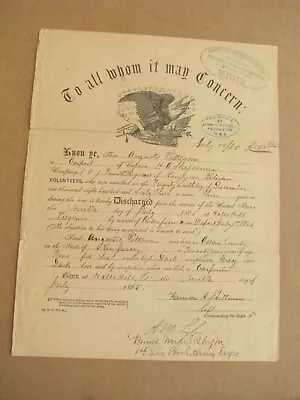 $185 • Buy New Jersey Civil War Prisoner Of War Soldier Discharge Stamped