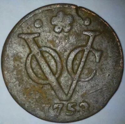 1753 HOLLAND VOC Half Duit Holland Dutch Republic Colonial Coin East Indies NL12 • $14.95