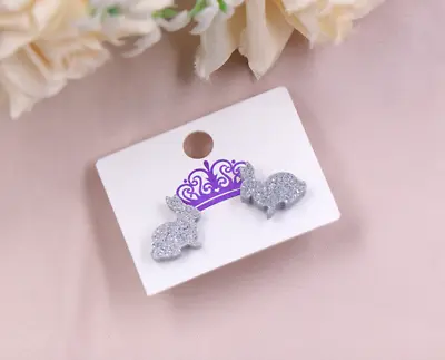 £3.49 • Buy Cute Silver Glitter Bunny Rabbit Stud Earrings Gift Quirky Novelty New 