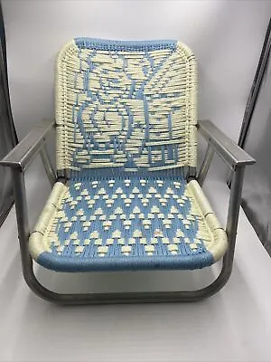 Vintage Low Sitting Macrame Woven Aluminum Folding Lawn Patio Chair • $56.10