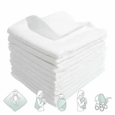 12x White Muslin Squares 100% Cotton Baby Soft Swaddle Cloths Nappy Bibs 28 X28  • $18.93