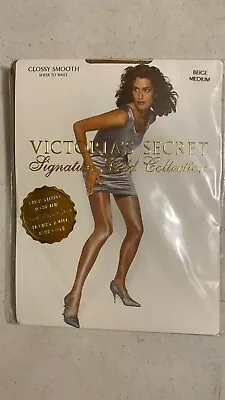 RARE Victoria Secret SIGNATURE GOLD GLOSSY SMOOTH STW Pantyhose Beige Medium • $35