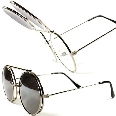 Classic Vintage Retro Mirrored Mens Womens Round Flip Up Django Sunglasses • $14.99